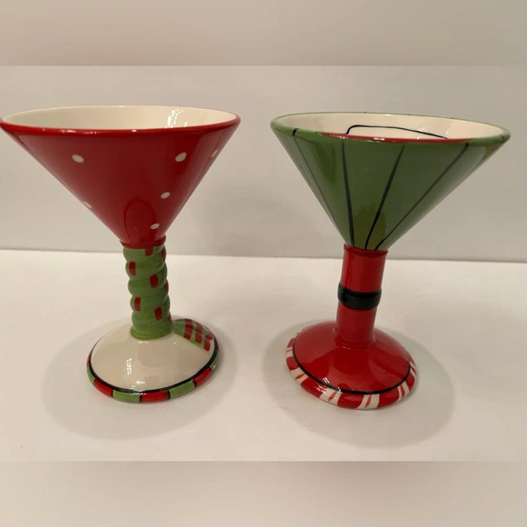 SCM Designs Christmas Holiday Santa and Snowman Martini Glasses Set of 2 - Picture 2 of 9